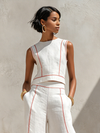 Nicoletta | Conjunto de Lino con Costuras en Contraste