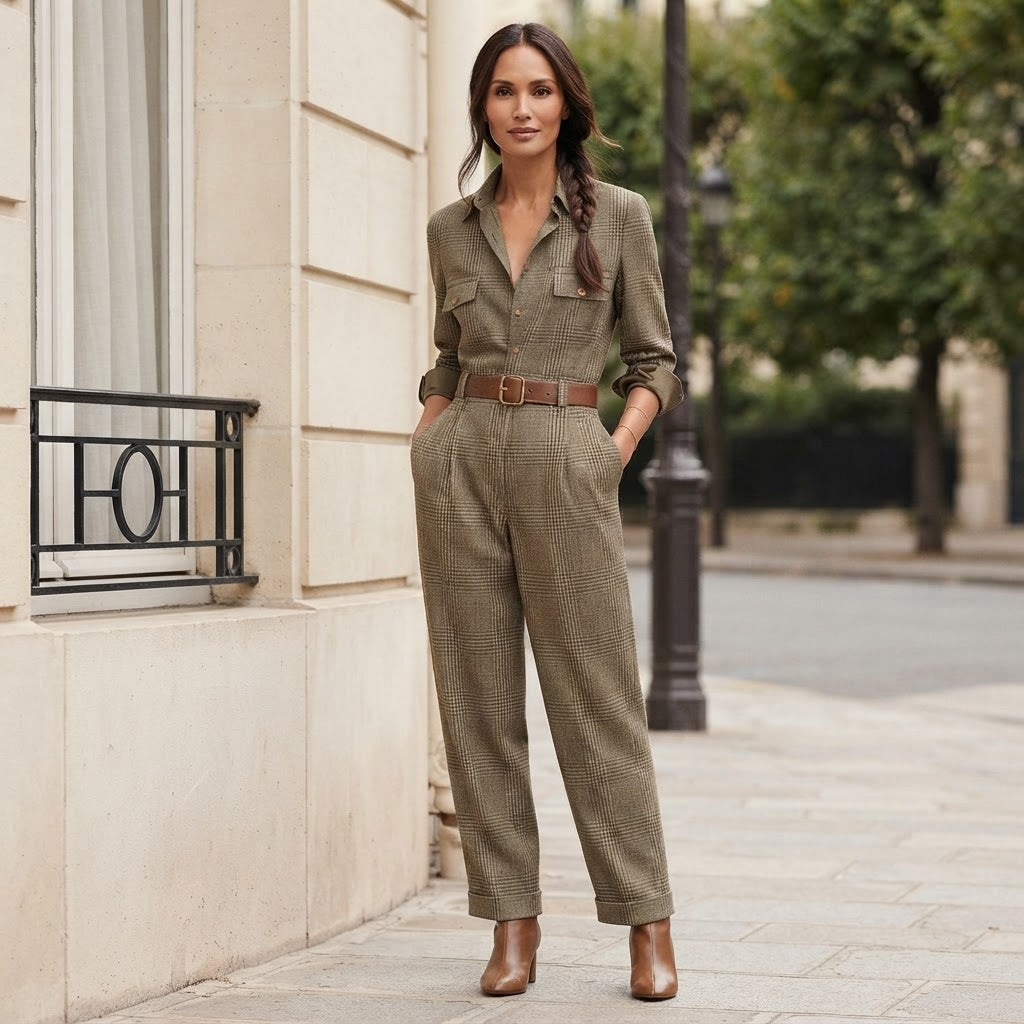 Anna | Completo Camicia e Pantalone a Quadri Monocromatico