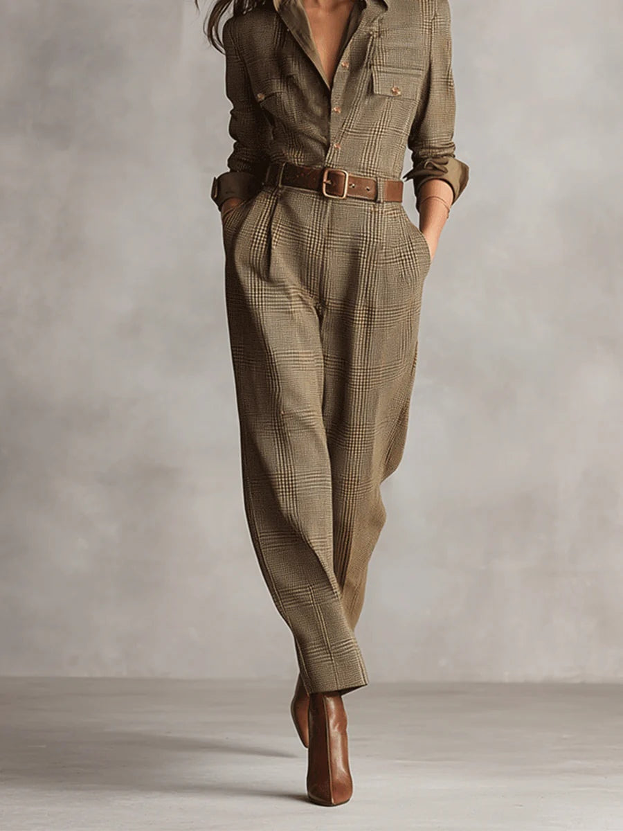 Anna | Conjunto de Camisa y Pantalón a Cuadros Monocromático