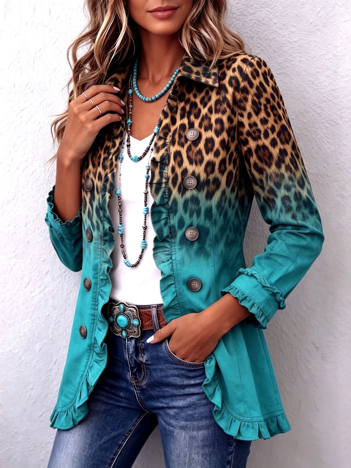 Giuseppina | Blazer de Leopardo Difuminado con Olanes