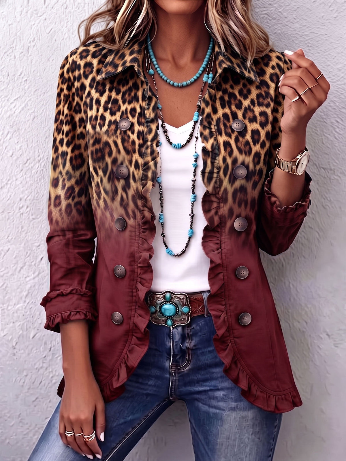 Giuseppina | Blazer de Leopardo Difuminado con Olanes